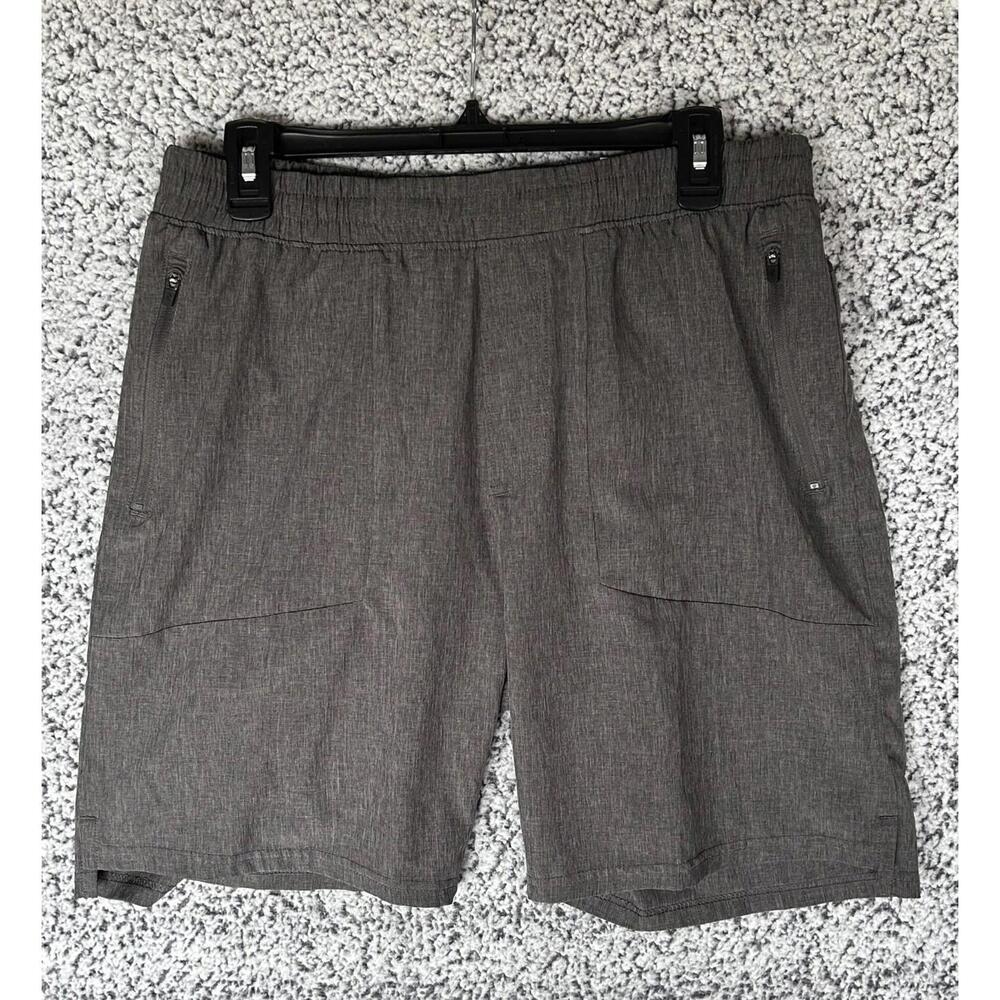 Right of Way Men’s Gray Stretch Athletic Shorts Zip Pockets Size M